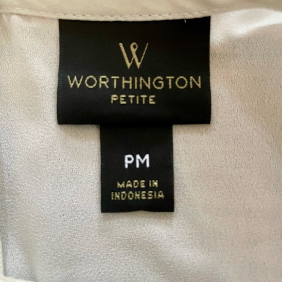 Worthington JCPenney Black and White Stripe Sheer Zip Top Blouse Petite Medium - Picture 3 of 6